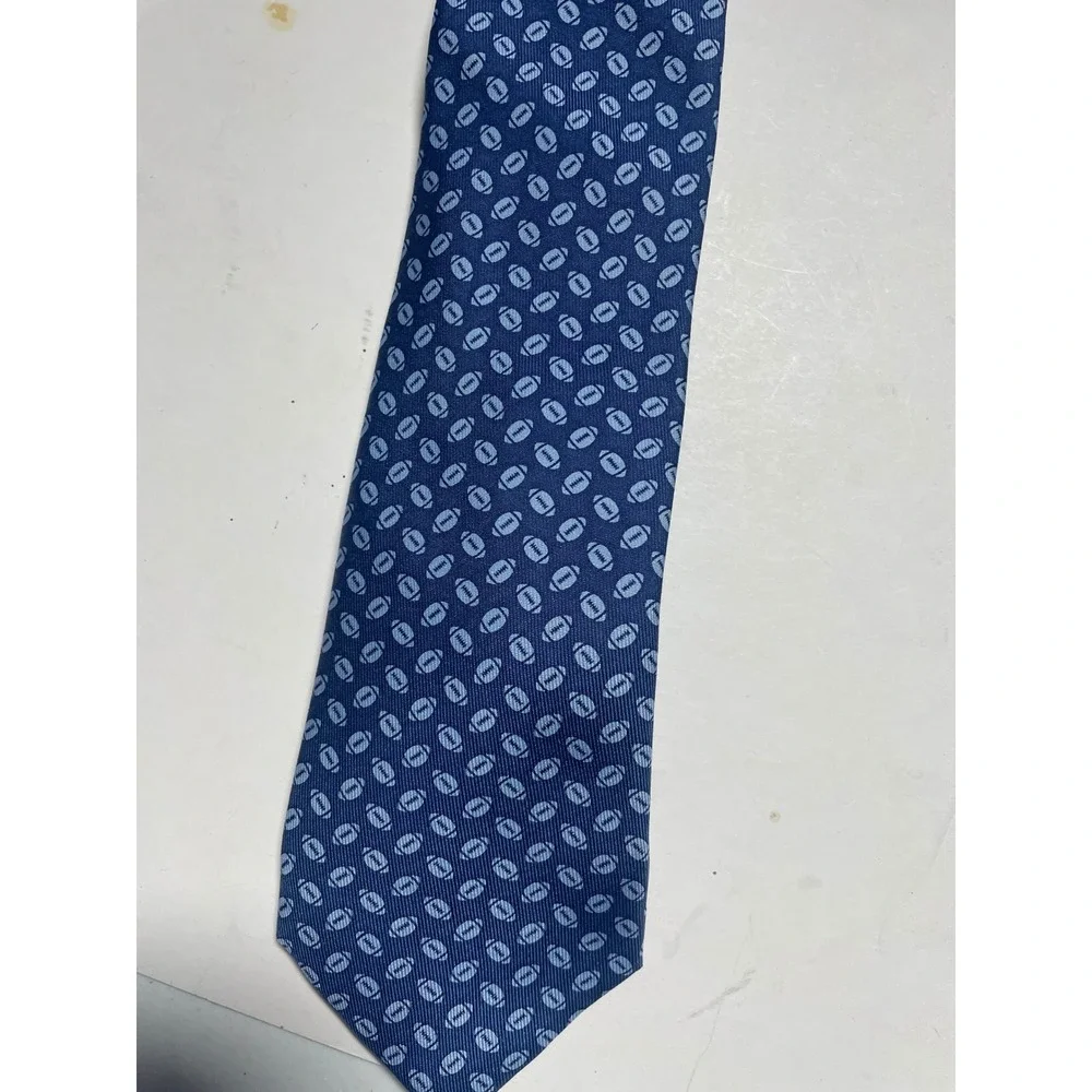 Vineyard Vines Silk Tie Kids OS Blue Football Pattern Sporty Preppy Accessory